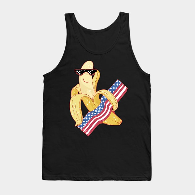 Proud to be an American 4th of July Banana Meme Tank Top by PunnyPoyoShop